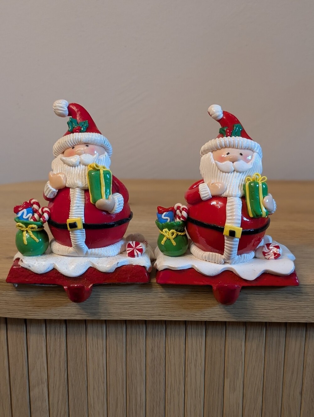 Christmas‎ Festive Santa Shelf Sitters Stocking Holder Set Of 2 - Vintage